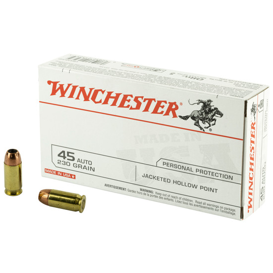 Winchester Ammunition, USA, 45ACP, 230 Grain, Jacketed Hollow Point, 50 Round Box