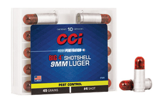 CCI Ammunition, Shotshell, 9MM, 45 Grain, Shotshell, #4 Shot Size, 10 Round Box