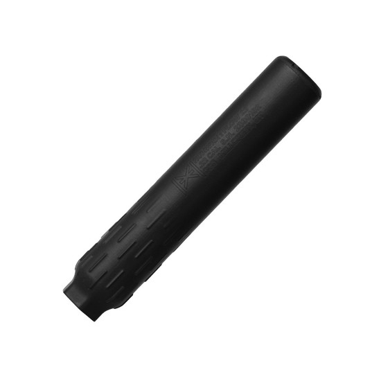 HUXWRX Flow 22 TI .22LR Rifle Silencer - Grade 5 Titanium, 1/2x28 Direct Thread right profile view.