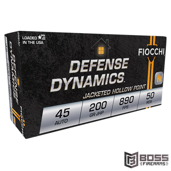 Fiocchi - Defense Dynamics 45ACP 200gr Jacketed Hollow Point 50/Box - 45B500 - 762344001203 - Boss Firearms - BossFirearms.com