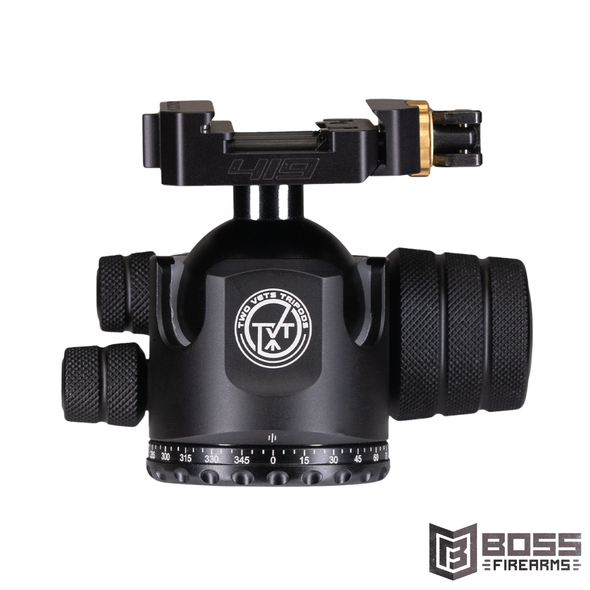 Two Vets Tripods - 55MM Dual Tension Ballhead W/ Arcalock Dual Clamp (Arca Swiss and Picatinny) - Boss Firearms - BossFirearms.com