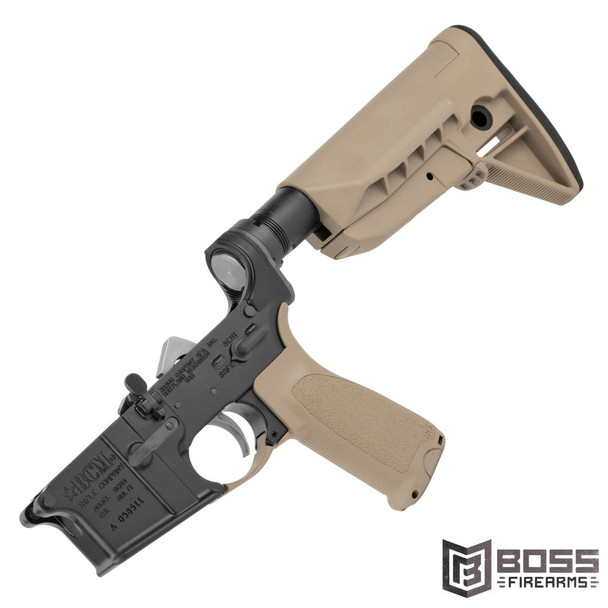 BCM - Semi-auto Complete Lower Receiver 223REM/556NATO - LRG-STK-MOD-0-SPMD-FDE - 812526022028 - Boss Firearms - BossFirearms.com