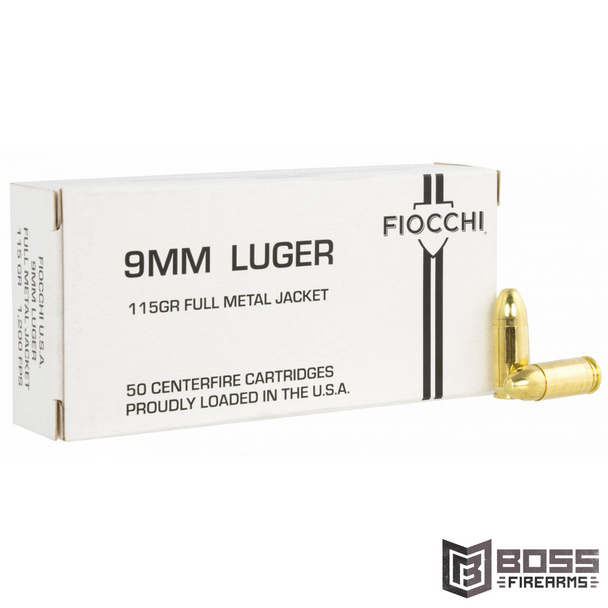 Fiocchi 9FMJ115 White Box 9mm Luger 115 gr Full Metal Jacket (FMJ) 50 Per Box/20 Cs - 9fmj115 - Boss Firearms