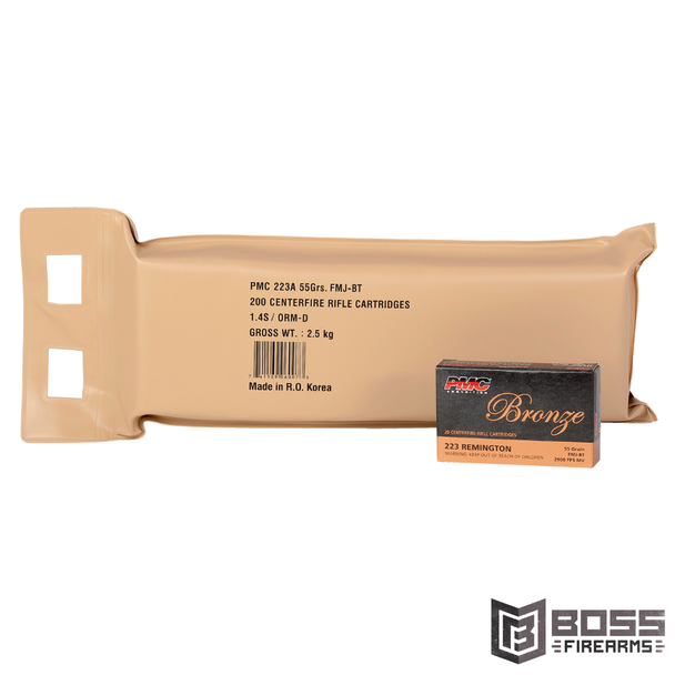 PMC Ammunition - Bronze 223 Remington 55 gr FMJ 200 Round Bulk Pack - #223A-BP - 741569060073 - Boss Firearms - BossFirearms.com