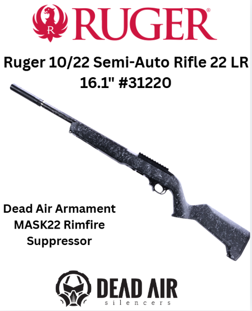 Ruger 10/22 Carbine Semi-Auto Rifle .22 LR 16.1"" & Dead Air Silencer Bundle 31220MASK22
