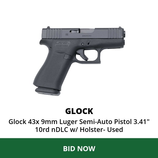 Glock 43x 9mm Luger Semi-Auto Pistol 3.41" 10rd nDLC w/Holster- Used (DG)
