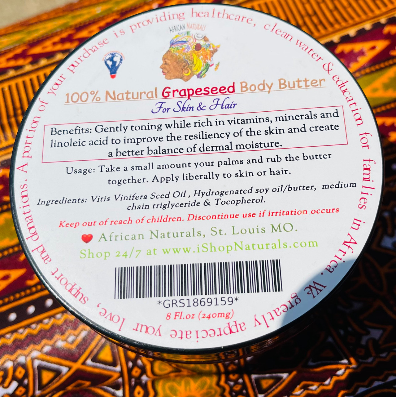 100% Natural Grapeseed Body Butter For Hair & Skin Care