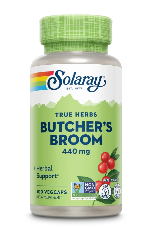 Ancient wisdom, modern wellness: Butcher’s broom is a small evergreen shrub that has been used in herbal remedies for thousands of years. Its roots contain chemicals called saponins, which are believed to be a source of its herbal support benefits.*

