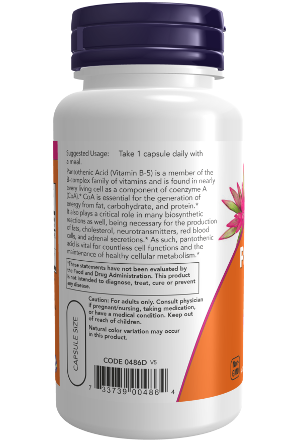 NOW Pantothenic Acid 500 mg Veg Capsules - B-Complex Vitamin