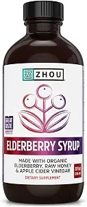 ZHOU Elderberry Syrup 8 fl oz (With Organic Raw Honey & Apple Cider Vinegar)