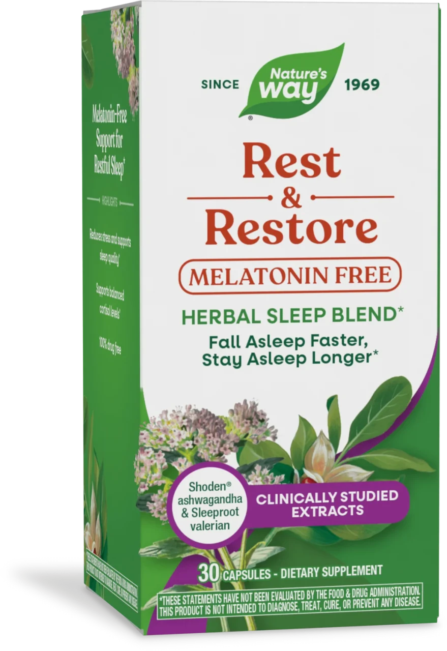 Nature's Way Rest & Restore (Melatonin-Free) Herbal Sleep Blend 30 Capsules