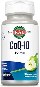 KAL CoQ10 30 mg 90 Micro Tablets (Green Apple Flavor) 1 Daily