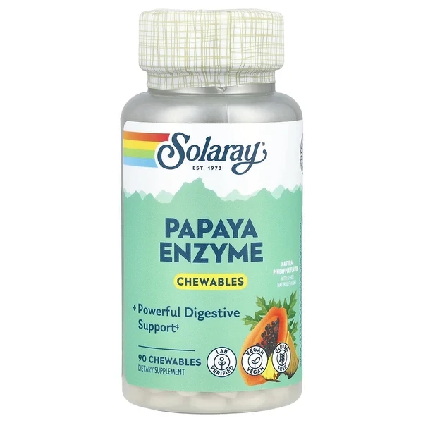 Solaray Papaya Enzyme Chewables 90 Chewables (PINEAPPLE FLAVOR)