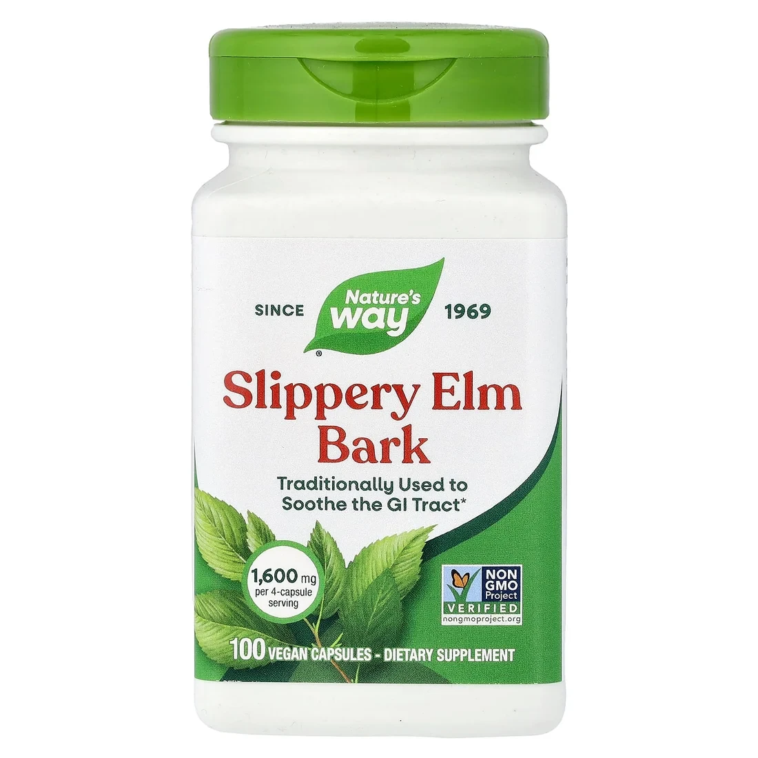 Nature's Way Slippery Elm Bark 1,600 mg 100 Vegan Capsules