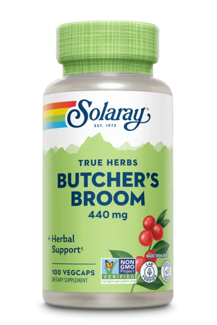 Ancient wisdom, modern wellness: Butcher’s broom is a small evergreen shrub that has been used in herbal remedies for thousands of years. Its roots contain chemicals called saponins, which are believed to be a source of its herbal support benefits.*


