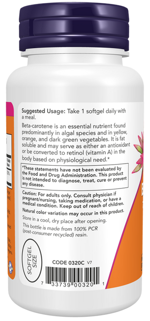 NOW Beta Carotene, Natural 7,500 mcg (90) Softgels