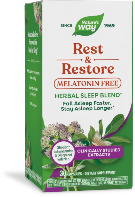 Nature's Way Rest & Restore (Melatonin-Free) Herbal Sleep Blend 30 Capsules