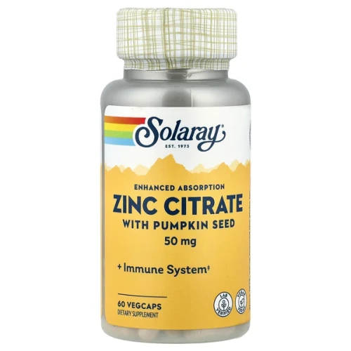 Solaray Enhanced Absorption Zinc Citrate With Pumpkin Seed 50 mg 60 Vegcaps