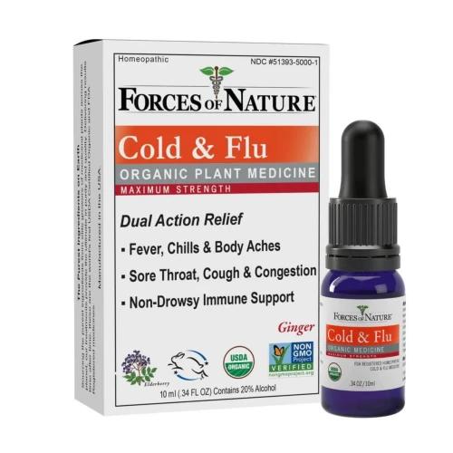 Forces of Nature Cold & Flu Organic Plant Medicine Maximum Strength  (GINGER FLAVOR) 10 ml
