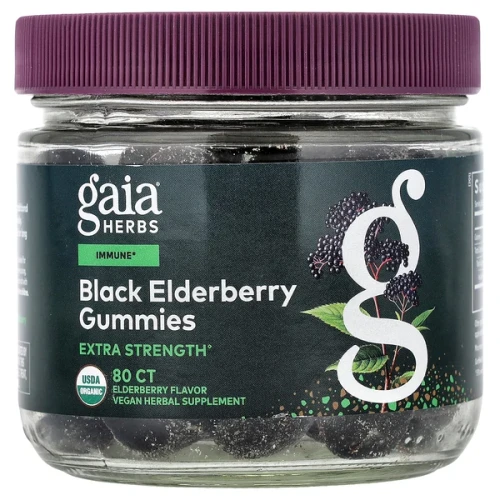 GAIA Herbs Black Elderberry Extra Strength Gummies 80 Vegan Gummies (Elderberry Flavor)