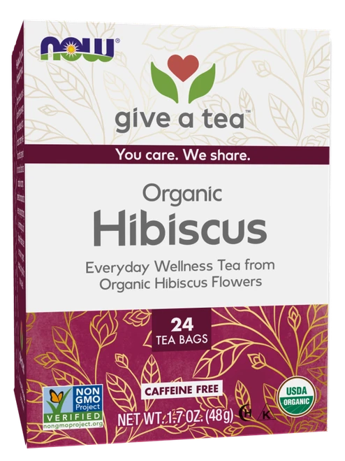 NOW Organic Hibiscus Flowers 24 Tea Bags (1 Single Box)
