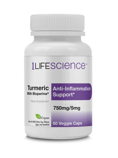 1 Life Science Turmeric With Bioperine 750 mg/5 mg 60 Veggie Caps