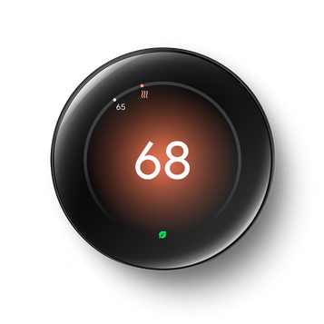 Nest Learning Thermostat Polished Obsidian front view set to 68 heating Nest Learning Thermostat Polished Obsidian front view set to 68 heating