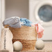 Dryer Balls with laundry and Clothes Dryer