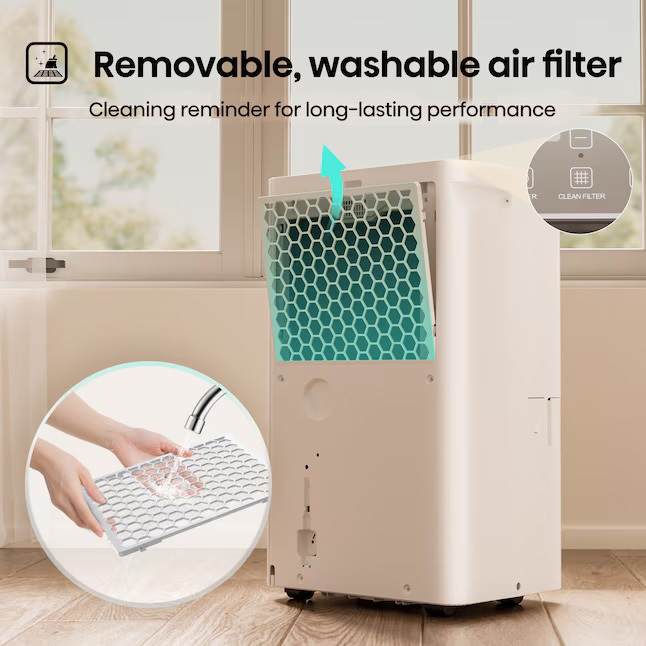 Removable, Washable Air Filter: Cleaning reminder for long-lasting performance.