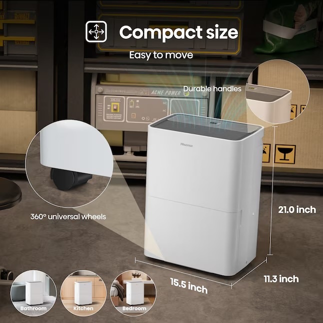 Compact Size: Easy to move. Includes Durable Handles, 360 degree universal wheels. Demensions: 21 inches tall, 15.5 inches wide, and 11.3 inches deep