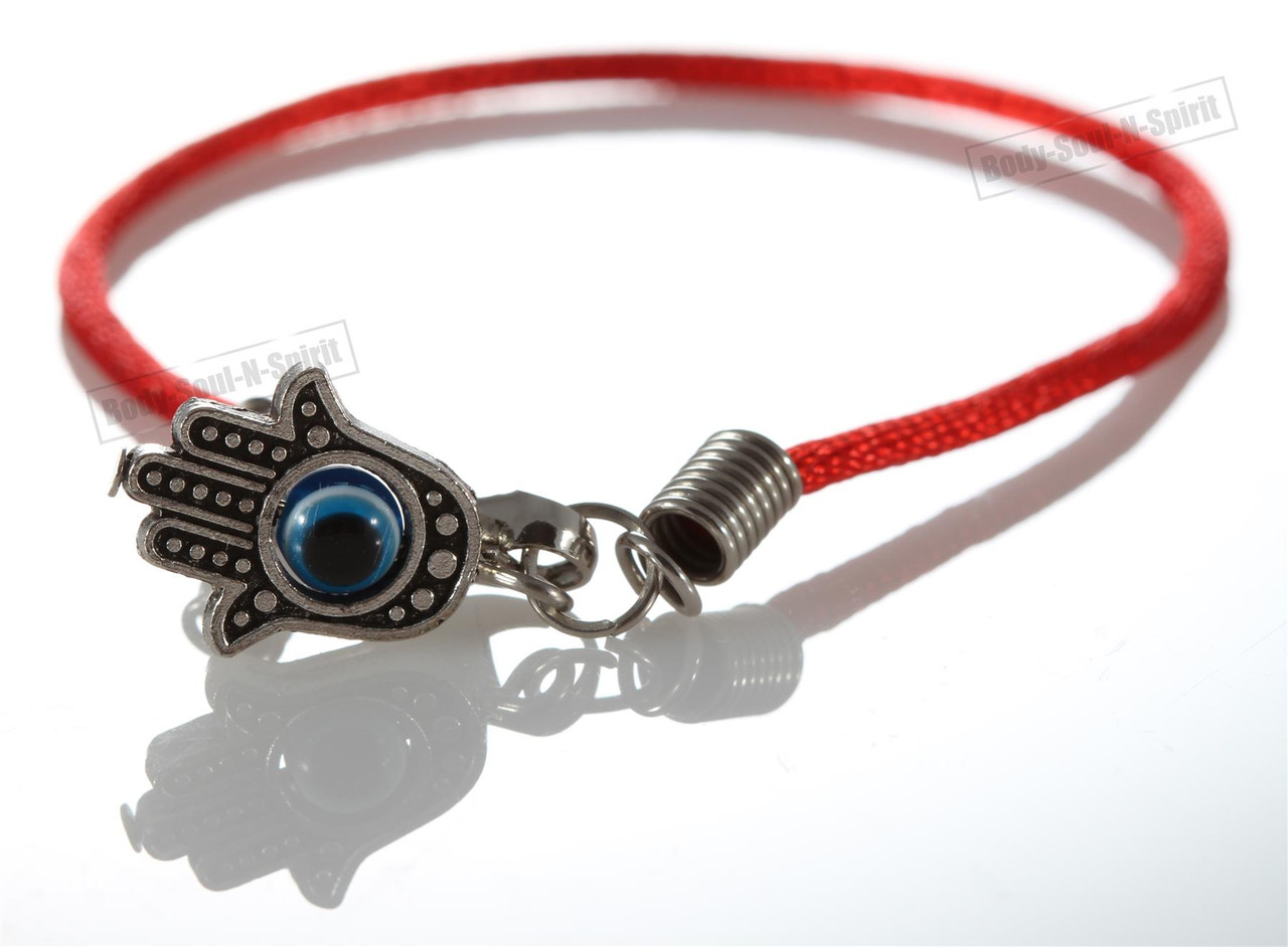 String Bracelet Metal Hamsa - Red 