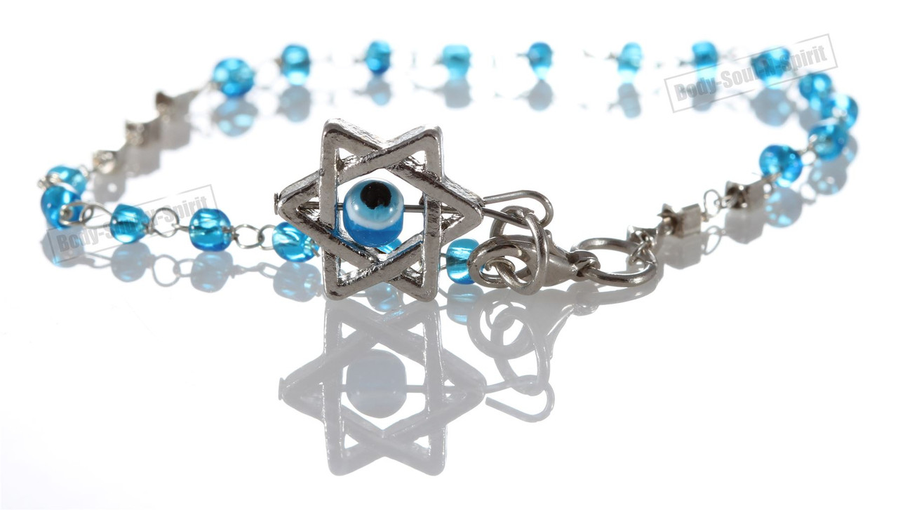 Israel Jewish Judaica Jewelry /"LUCKY EYE/" Star of David Black Beaded Bracelets