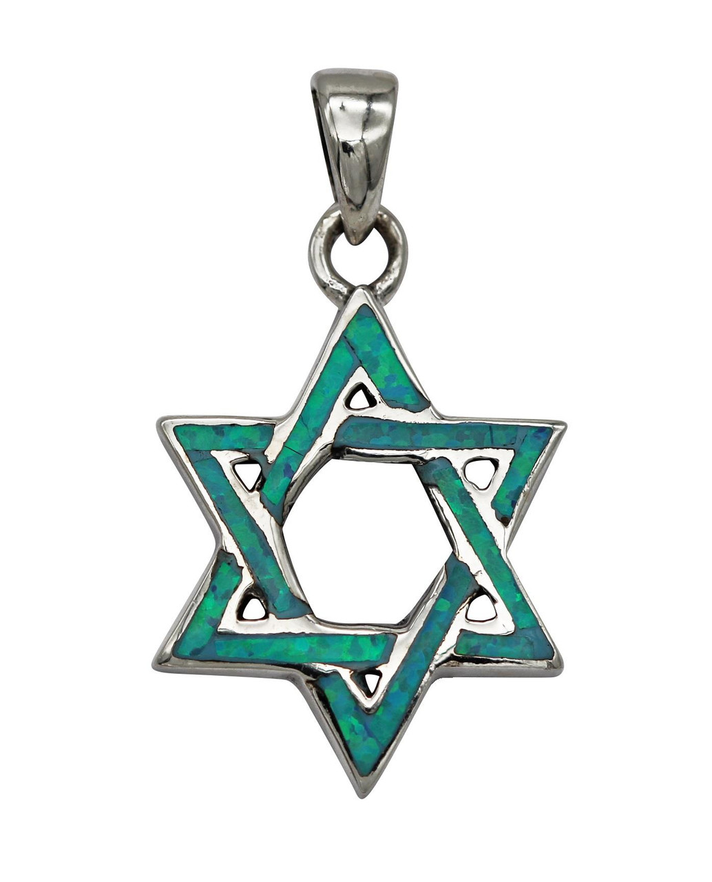 925 Sterling Silver Opal Jewish Star of David Braided Pendant Holyland