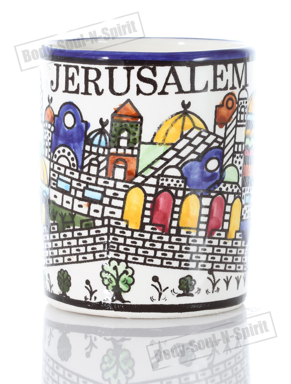 Jerusalem Ceramic Dish -Olive Branch Design Round Serving Dish