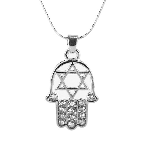 White HAMSA "Star of David" Necklace Crystals KABBALAH Amulet Pendant Jewish White HAMSA "Star of David" Necklace Crystals KABBALAH Amulet Pendant Jewish