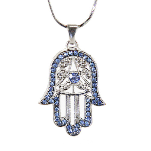 Blue Hamsa fatima Necklace Hand of God Evil Eye Charm Pendant Jewish Judaica Kabbalah