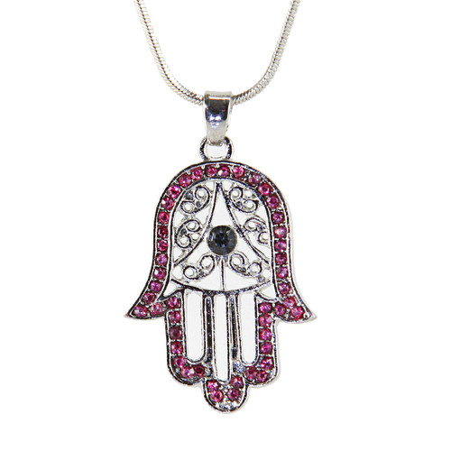 Pink Hamsa Necklace Hand of God Evil Eye Charm Pendant Jewish birthday gift Judaica Kabbalah