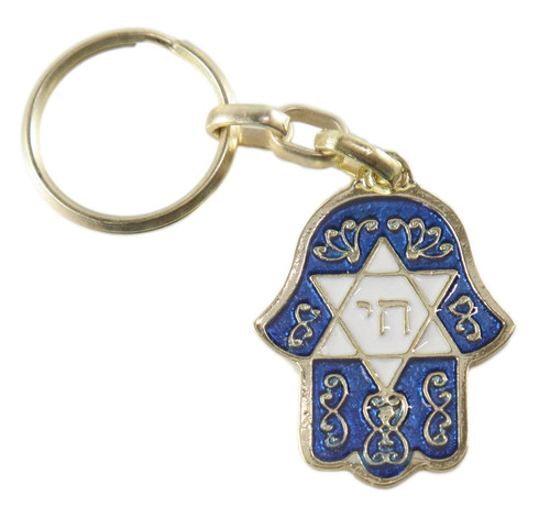 Chai & Star Of David Blue HAMSA Israel Jewish Kabbalah Protection Key Ring Chain Chai & Star Of David Blue HAMSA Israel Jewish Kabbalah Protection Key Ring Chain