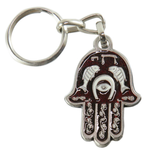 Lucky Charm Hamsa CHAI Israel Jewish Red Key Ring & Hebrew Travelers Prayer Gift