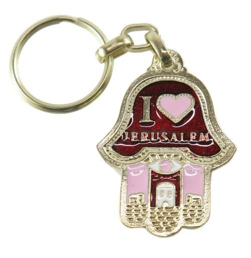 I LOVE JERUSALEM- Key Ring Hamsa Kabbalah Lucky Charm Israel  Chain Evil Eye