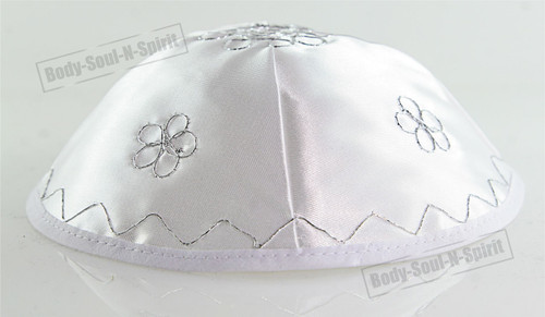Silver Flowers Satin Kippah Yarmulke Jewish Yamaka Kippa Israel Head Cover Silver Flowers Satin Kippah Yarmulke Jewish Yamaka Kippa Israel Head Cover