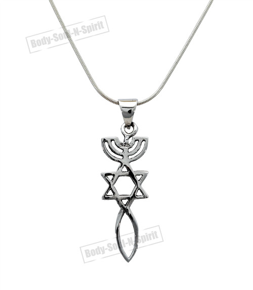 925 Silver Menorah Star of David Fish Eye Lucky charm Judaica holyland Necklace