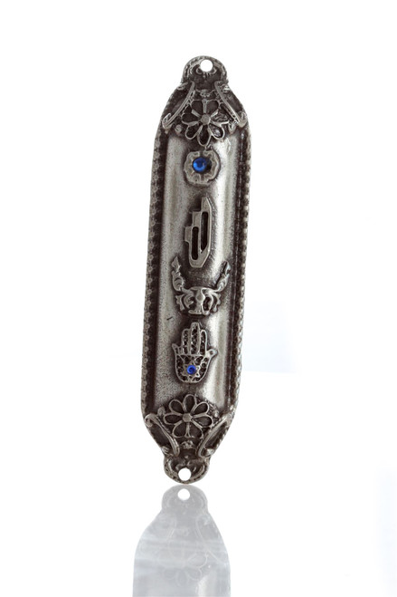 Pewter plated Mezuzah Case 7cm Judaica Jewish Evil Eye Hamsa Gift  Israel