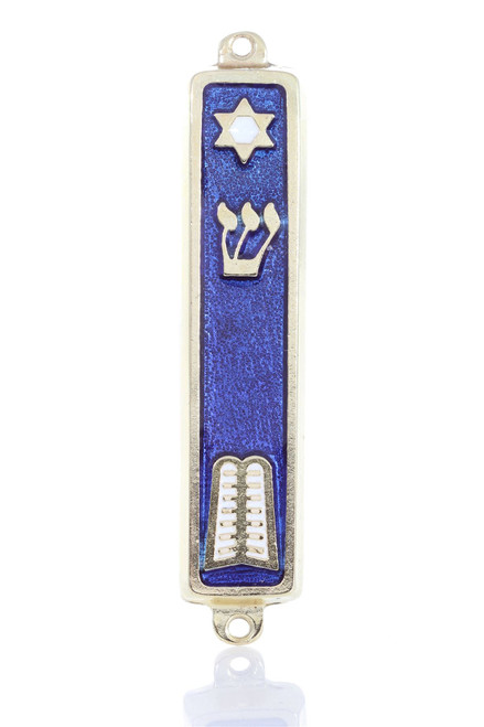 Silver plated Mezuzah Blue Case 7cm Judaica Jewish Shaddi Star of David Israel