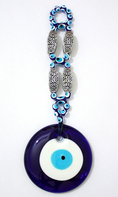 BLUE turkish glass evil eye lucky charm pendant kabbalah jewelry wall hanging