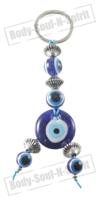 Blue glass Beads  greek turkish evil eye Key Chain Ring Amulet Pendant Charm