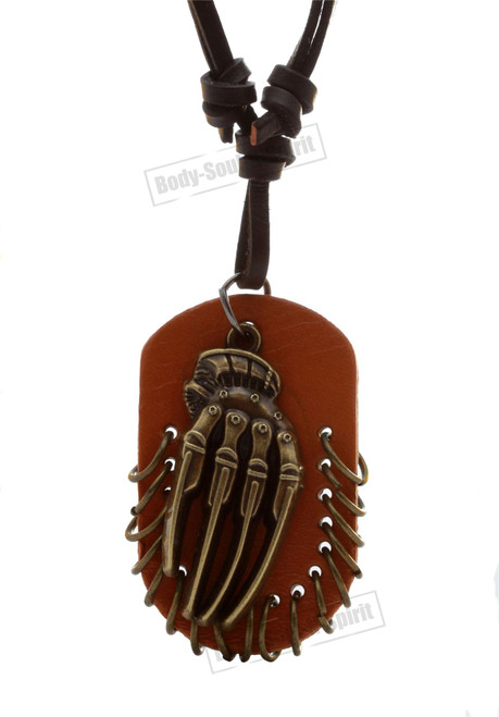 Bronze Skeleton Hand Punk Gothic Bones Skull leather Pendant Necklace cool gift
