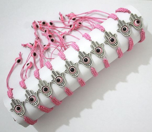 Lot Large Hamsa Evil Eye String Pink Kabbalah Bracelets Lucky Charm Jewelry