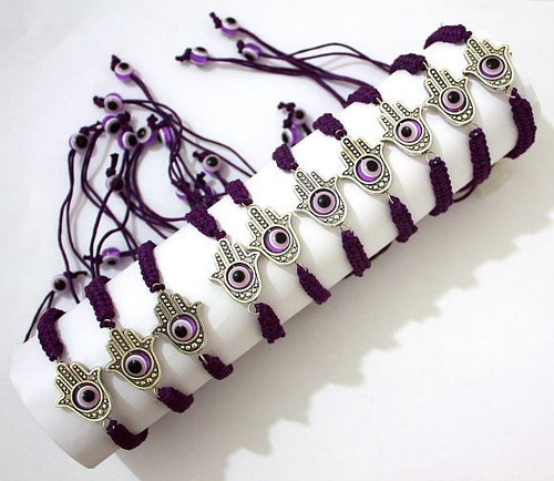 Lot Large Hamsa Evil Eye String Purple Kabbalah Bracelets Lucky Charm Jewelry