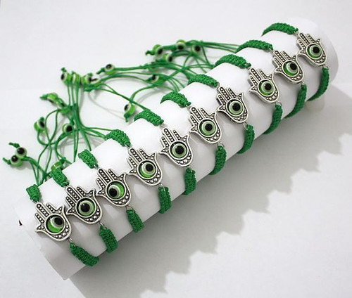 Lot Large Hamsa Evil Eye String Green Kabbalah Bracelets Lucky Charm Jewelry